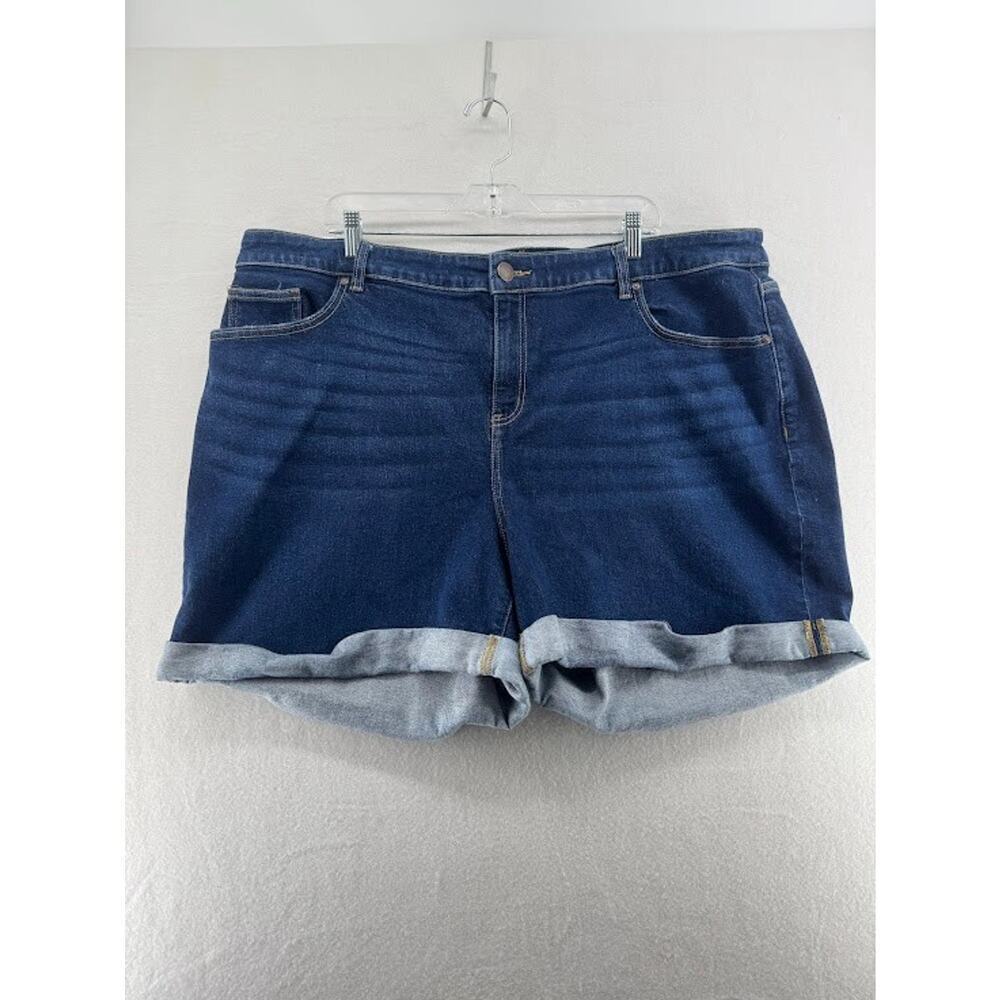 Lane Bryant Jean Shorts sz 24 Plus Dark Wash Inseam 5" Cuffed Stretch